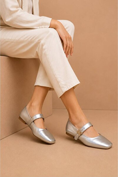 KS KADİR SARAÇ Women's Mary Jane Buckle-Strap Square Toe Daily Flat Shoes