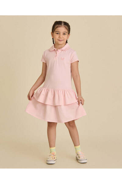 REDTAG Girls Pink Polo Frill Tiered Pique Dress