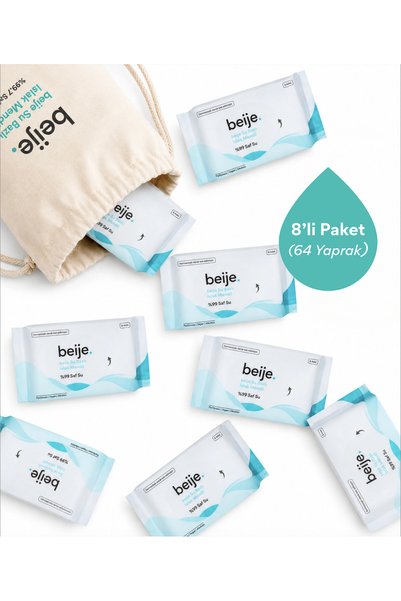 beije Su Bazlı Islak Mendil (8 Paket, 64 Yaprak)