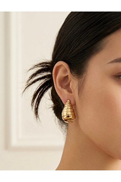 DİESMOONCO Gold Plated Steel Spiral Shell Model Design Earrings