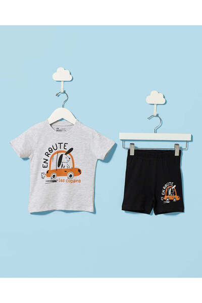 REDTAG Infant Boys Grey T-Shirt With Shorts Set