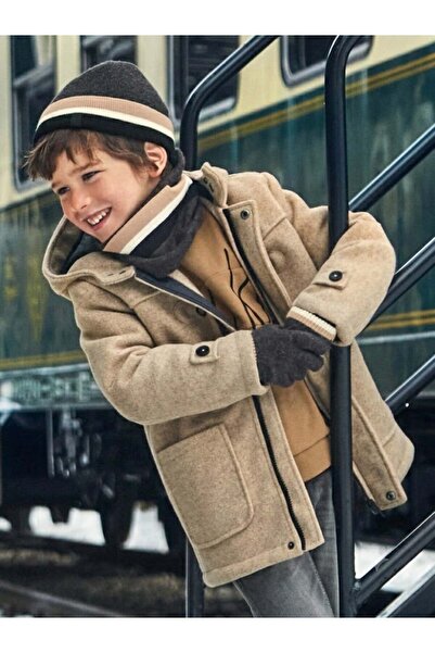 MAYORAL Boy's Beige Shepherd Buttoned Hooded Cashmere Coat 2-10 Brown