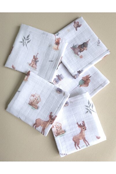 jr.bunnies 100% Cotton Muslin Tiny Forest Patterned 5-Piece Mouth Wipes 20X20...