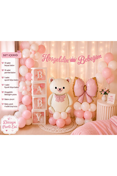 Dizayn Parti Evi Hoşgeldin Bebeğim Hastane Odası Süsleme Seti Pembe Baby Kutu...