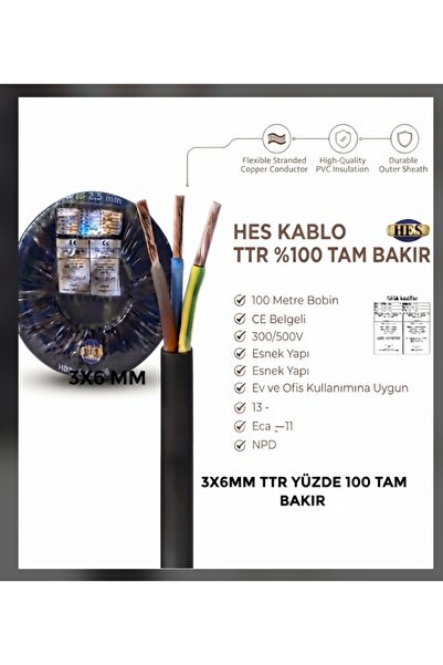 HES KABLO 3X6 TTR YÜZDE 100 TAM BAKIR TSELİ TAM KESİT KABLO ( 1 METRE FİYATIDIR)