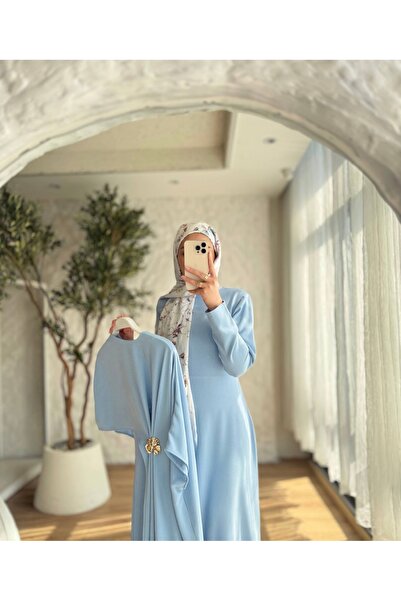 BELLASTORE Women's Baby Blue Two-Piece Dress Set with Brooch Detail