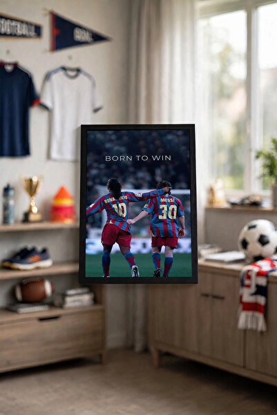 Halura Ronaldinho Messi Desenli Ahşap Görünümlü Çerçeve | 15x21, 21x30, 30x42 cm
