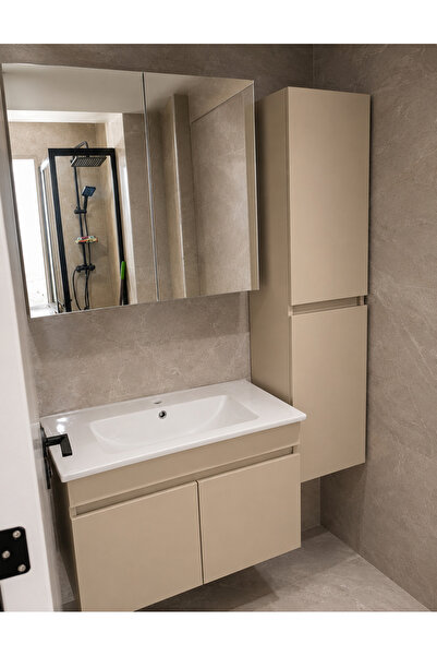 ERVA 80 cm kum beji mdf banyo dolabı seti