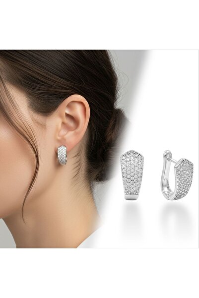 Mestore Zircon Stone Micro Pave Plated Stylish Vip Hoop Earrings 3168Kkuv010