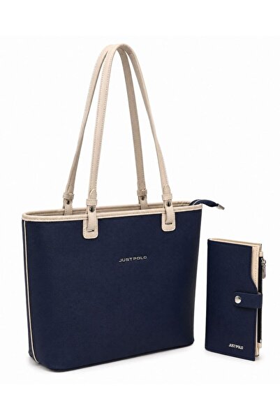 Just Polo 2-Piece Women's Large Size 5-Compartment Shoulder Bag and Wallet Set