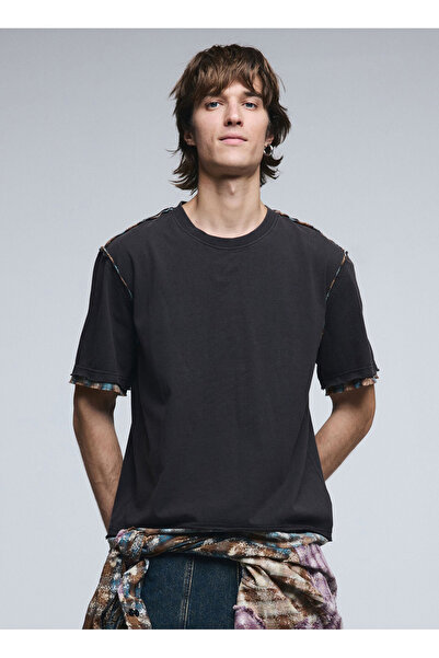 Desigual Siyah Erkek T-Shirt 26SMTK02 TS_CHECK_DOUBLE