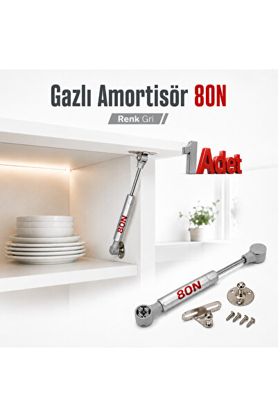 Badem10 Dolap Kapak Amortisörü 80N Gri 20 cm Gazlı Piston Kapak Hidroliği Mutfak Dolabı Pistonu