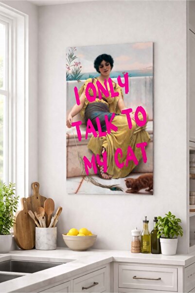 I Only Talk To My Cat Cam Görünümlü Pleksi Tablo – Pop Art Vintage Kedi Duvar Dekoru