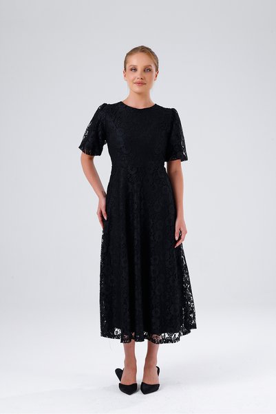 ADASTYLE Danteli elbise, miidi, balon kol, şık trend model
