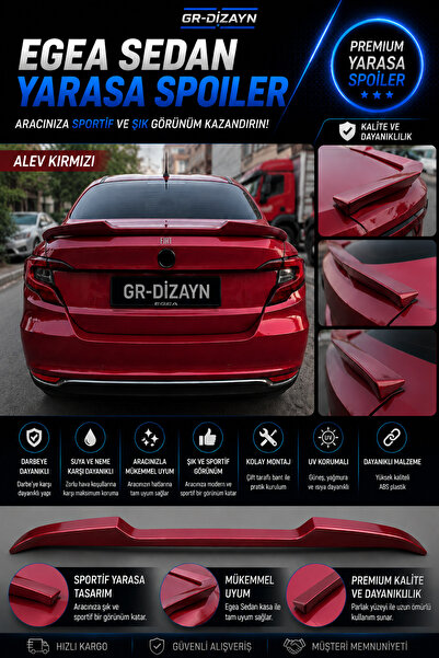 GR-Dizayn FİAT EGEA SEDAN 2015+ ARACA ÖZEL BOYALI YARASA SPOİLER A+ (KIRMIZI)