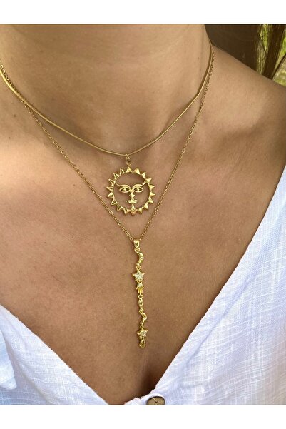 Petek Collection 2-Piece Manifest Y, Geometric Sun Steel Necklace Combination