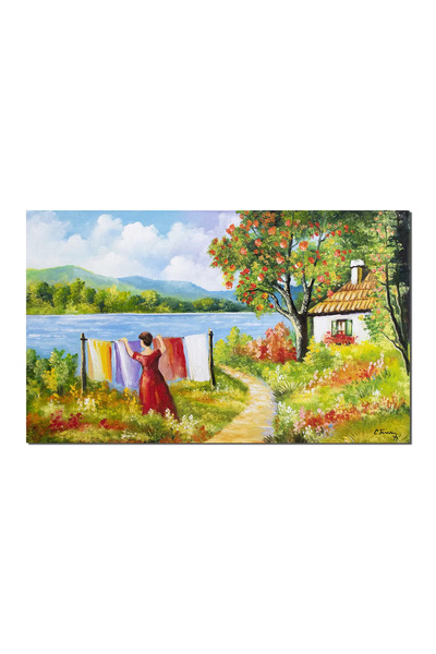 artnova Tablou peisaj de vara pictat manual, Colt de rai, 100x60cm ulei pe pa...
