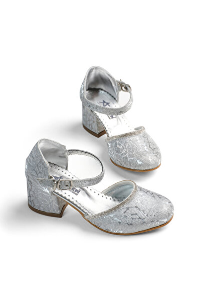 Tonny Black Girl's Silver Glitter Children's Heeled Shoes