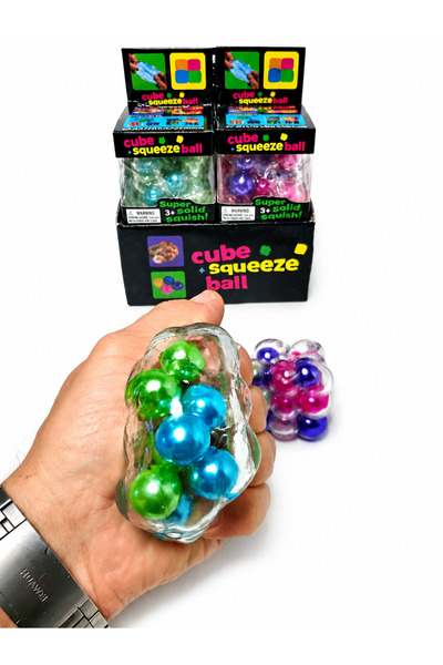Squishy Jucărie Antistres Cube Squeeze Ball, Minge Senzorială cu Bile Colorate, Moale și Elastică, 3+ Ani
