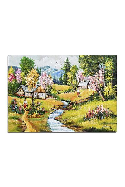 artnova Ръчно рисувана идилична пролетна пейзажна картина, Спомени, 70x50 см,...