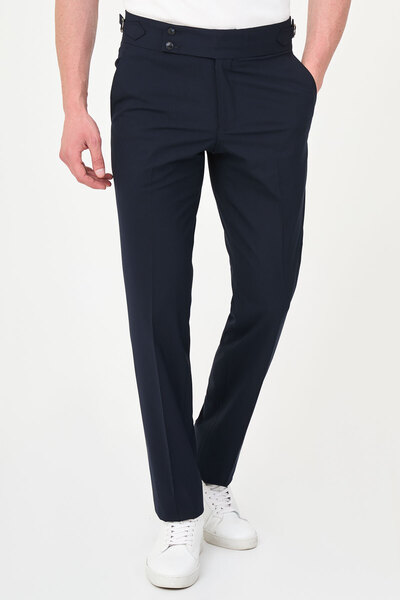 Mcr Straight Slim Fit Men's Trousers with Buckle Waistband Dark Navy - 38319.25Y