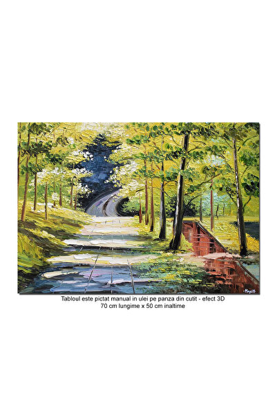 artnova Tablou peisaj din padure pictat manual, Oaza de liniste, 70x50cm ulei...