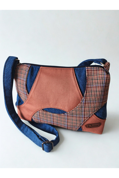 QuZeLLiK Denim ve Ekose Kombinli Patchwork Kadın Çanta
