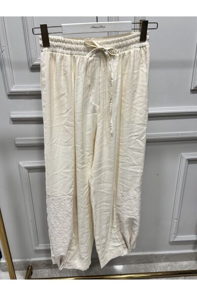 ALANURMODA 26119 Trousers with Cuffs and Rubber Inserts Ecru