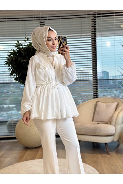 ALANURMODA 24424 قبعة برباط عند الخصر وياقة للأطفال، لون إكرو