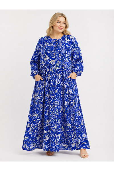 Butik Ayseba Women's Plus Size Three Button Robe Long Sleeve Oversized Dress