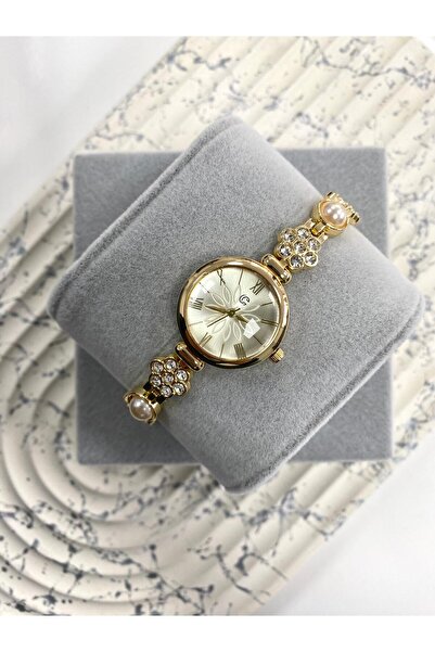 Mazzy Lotus Stone Cord Gold Yellow Dial Women's Wristwatch