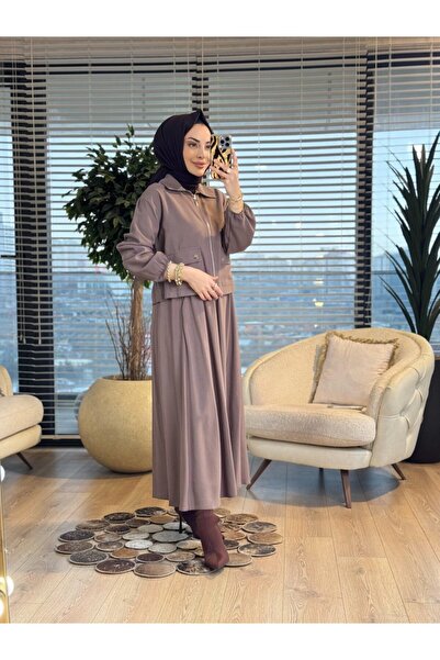 ALANURMODA 14436 Suit with Front Pocket and Zippered Skirt in Mink