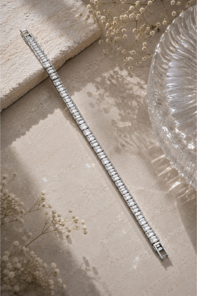 Sylvera Shop Baget Stone Waterway Steel Bracelet - Fixed Posture (Silver Color)
