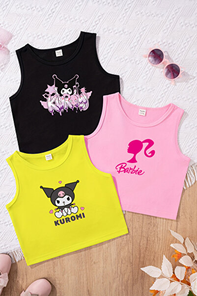 MYADA Tarz Baskılı Kız Çocuk 3'lü Crop Set 23408 22186 23447