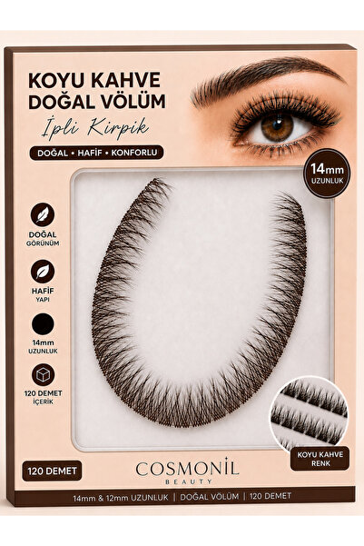 Genel Markalar Koyu Kahve Doğal Völüm İpli Kirpik tek boy 14mm pratik ipek ki...