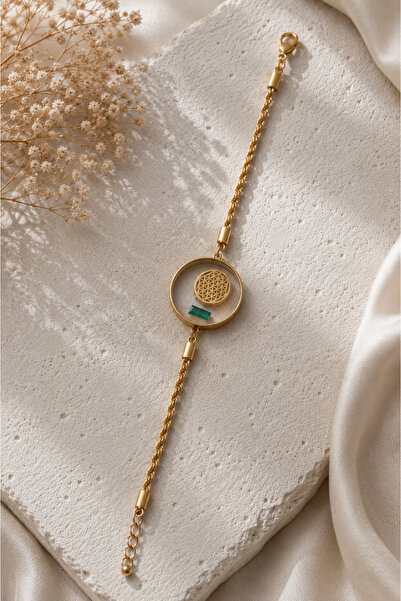 Sylvera Shop Orbis Life Motif Steel Bracelet (Gold Color)