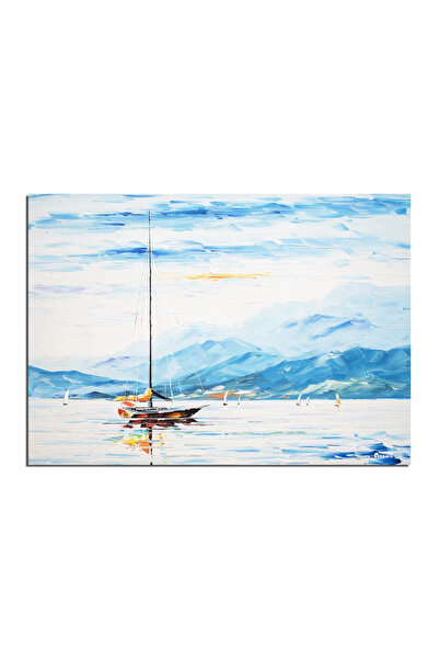 artnova Ръчно рисувана пейзажна картина с платноходки, 70x50 см, маслена на п...