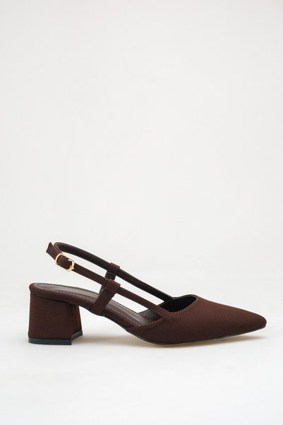 UBEYD AYAKKABI Pointed Toe Brown Thick Heeled Women's Shoes