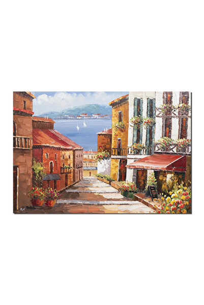 artnova Tablou pictat manual, Peisaj citadin lacul Como, oaza de liniste, 100...