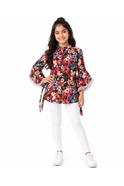 Generic Girls Floral Blouse With Bell Sleeves | Side Tie Detail, Multicolour ...