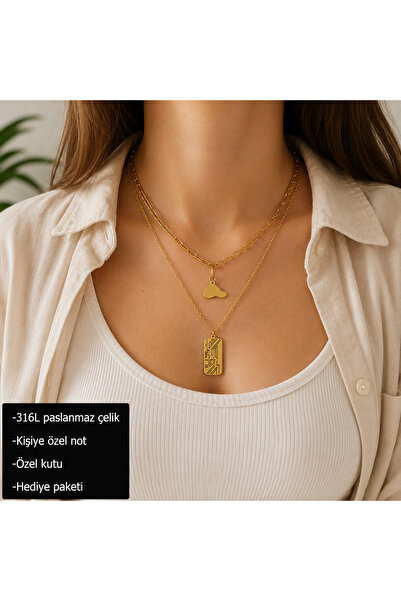 HER ŞEY NOTA www.herseynota.com Aurexon Double Layer Plate Necklace 316L Stai...
