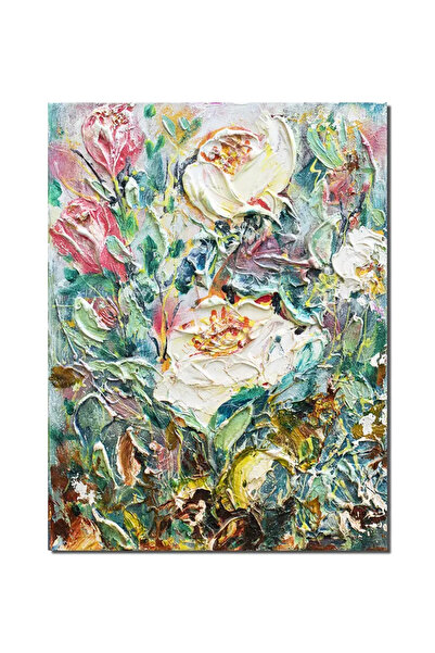 artnova Ръчно рисувана картина с бели рози в техниката импасто, 40x30 см, акр...