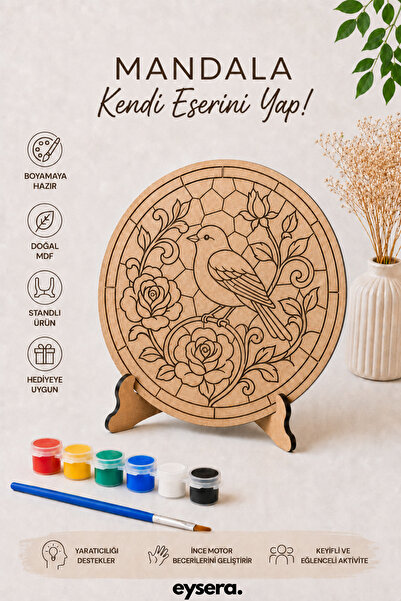 eysera Ahşap Mandala Kuş Boyama Seti - Aktivite Etkinlik Sanat