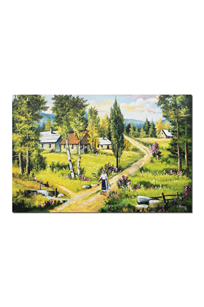 artnova Tablou peisaj de la munte cu tarancuta si case pictat manual, Pe mele...