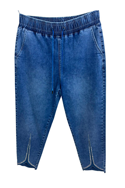 ZANESSİ FASHION Plus Size Stoned Denim Women's Trousers