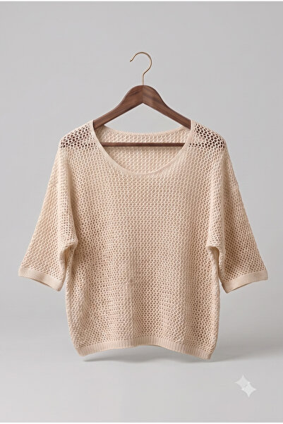 Lunleni Women's Openwork Casual Blouse Bat Sleeve Blouse