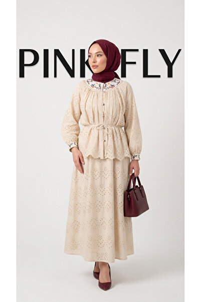 PİNK FLY Floral Embroidered Belt Detailed Brode Fisto Double Set
