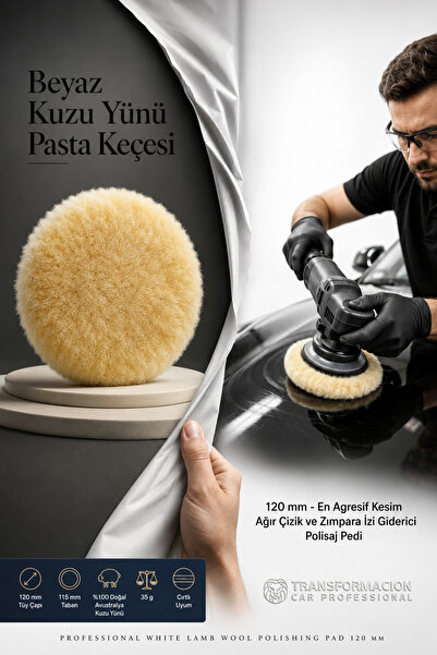 Transformacion Profesyonel Sarı Kuzu Yünü Pasta Keçesi 120 mm - Oto Boya Çizi...