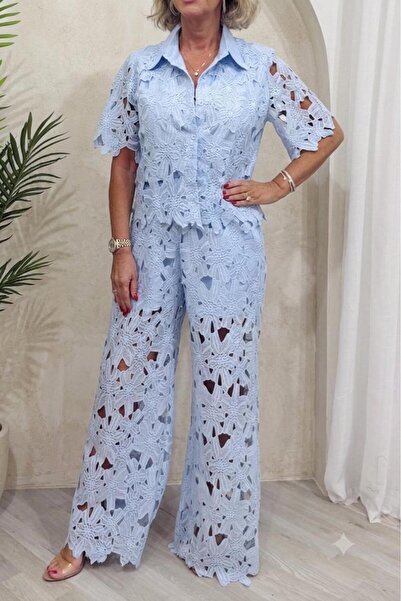 Suziş Gupture Short Sleeve Shirt and Half-Lined Pants Set Rob40086