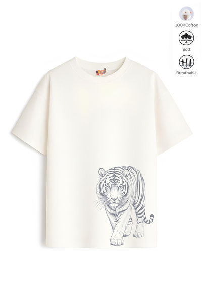 Belya Kids Wear Boy's Oversize Fit Belya Kids Tiger Design B29 Cotton T-Shirt